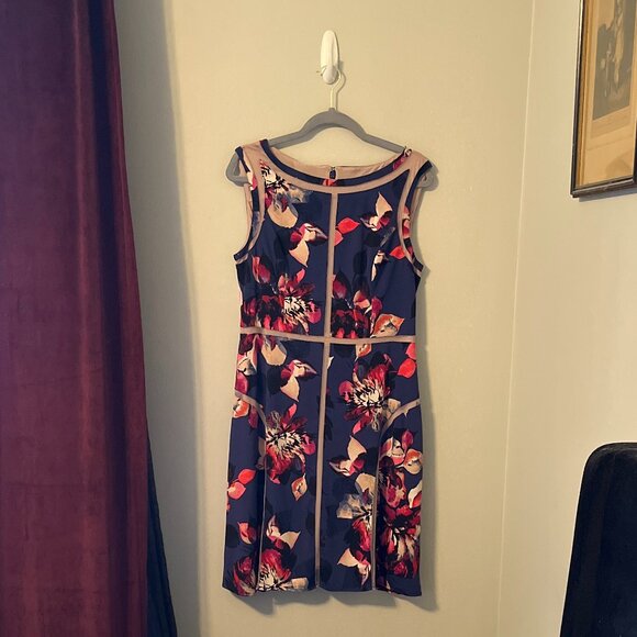 Blue and Pink Floral Knee-Length Dress - Adrianna Papell - Picture 3 of 8